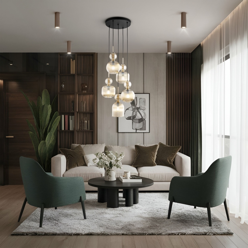 Pendel med wire SOPHIA 5xE14/10W/230V sort/røget beige