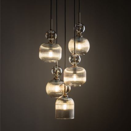 Pendel med wire SOPHIA 5xE14/10W/230V sort/røget beige