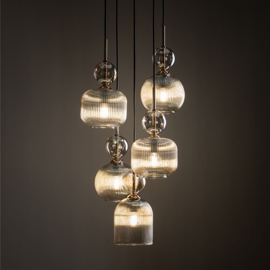 Pendel med wire SOPHIA 5xE14/10W/230V sort/røget beige