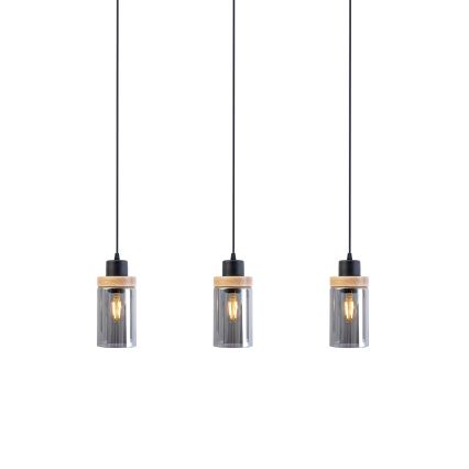 Pendel med wire WOODNEST 3xE27/15W/230V fyrretræ/røgfarvet sort