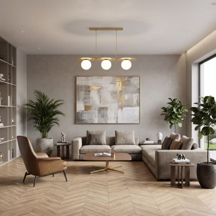 Pendel med wireophæng FLAT 3xE27/15W/230V, guld