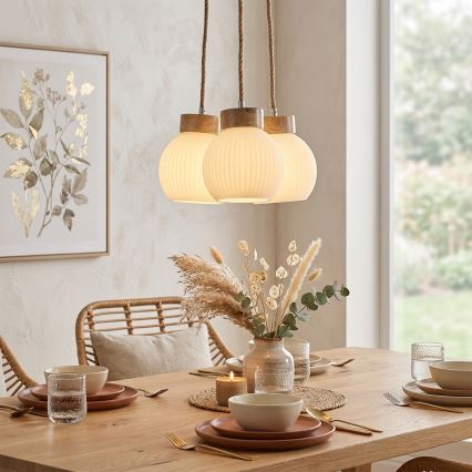 Pendel med wireophæng LOOMIS 3xE27/15W/230V 83 cm beige/eg