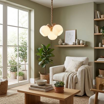 Pendel med wireophæng LOOMIS 3xE27/15W/230V 83 cm beige/eg