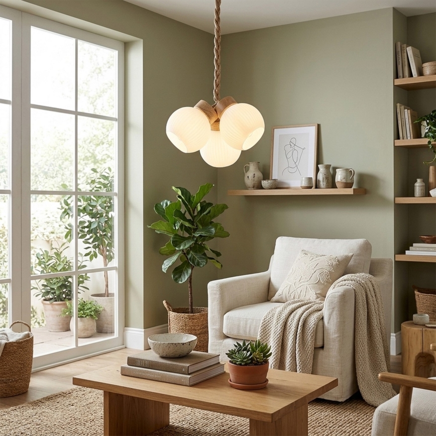 Pendel med wireophæng LOOMIS 3xE27/15W/230V 83 cm beige/eg