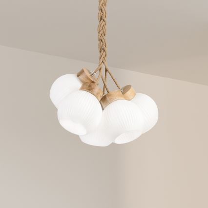Pendel med wireophæng LOOMIS 3xE27/15W/230V 83 cm beige/eg