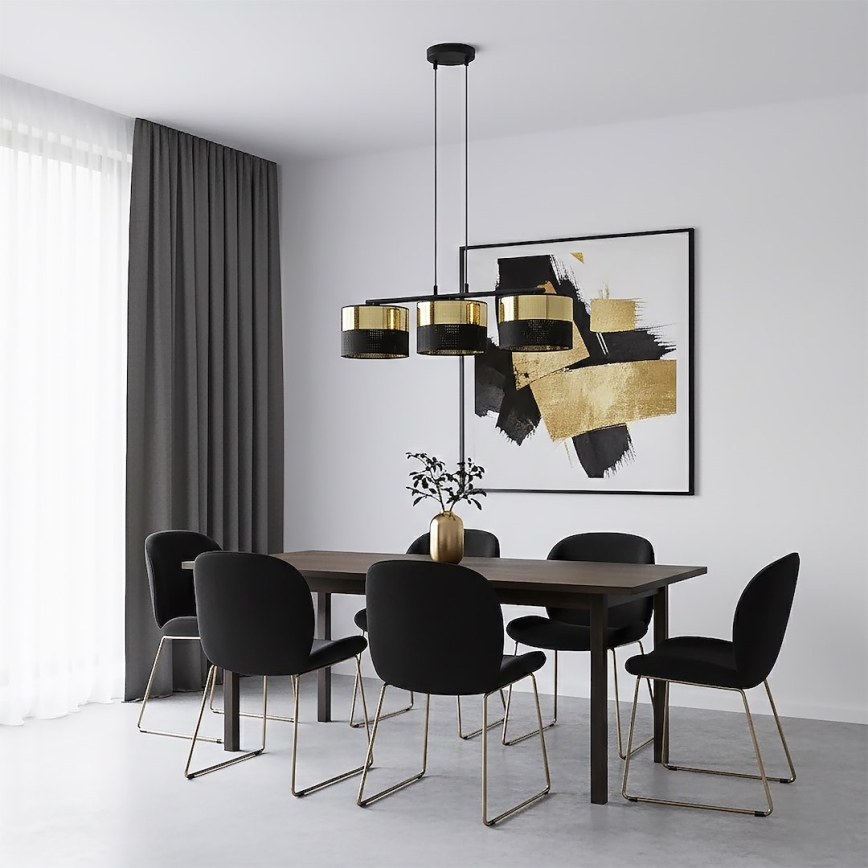 Pendel med wireophæng LUX 3xE27/15W/230V sort/guld