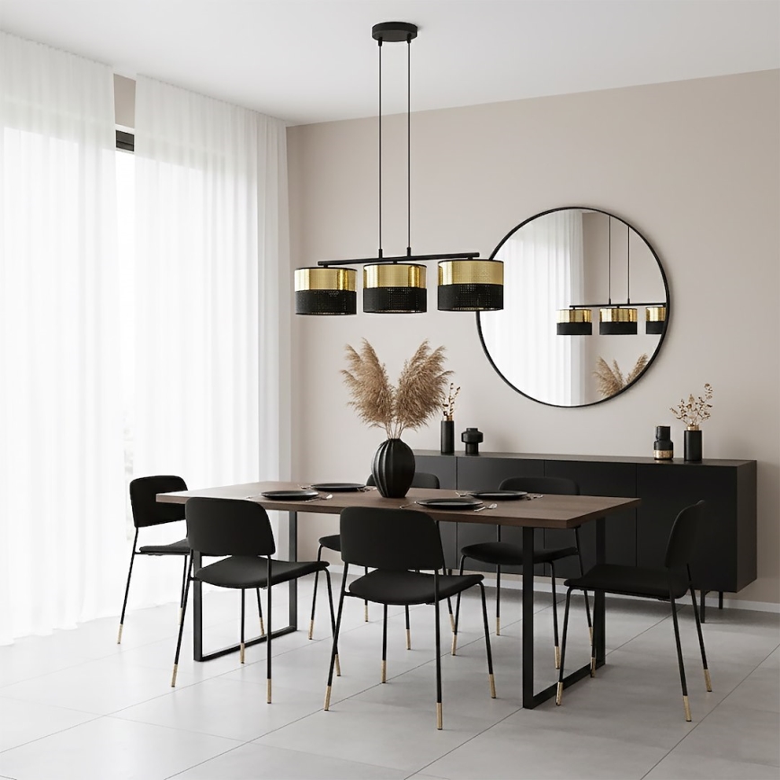 Pendel med wireophæng LUX 3xE27/15W/230V sort/guld