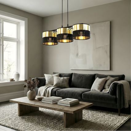 Pendel med wireophæng LUX 3xE27/15W/230V sort/guld