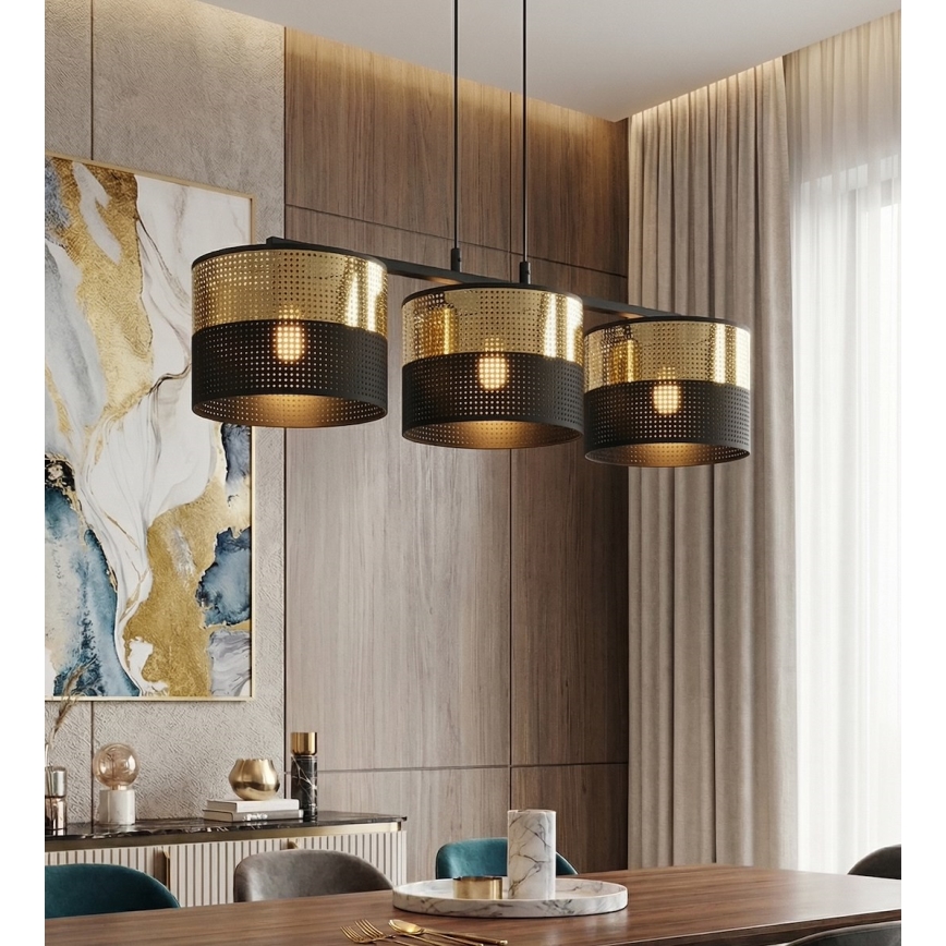 Pendel med wireophæng LUX 3xE27/15W/230V sort/guld