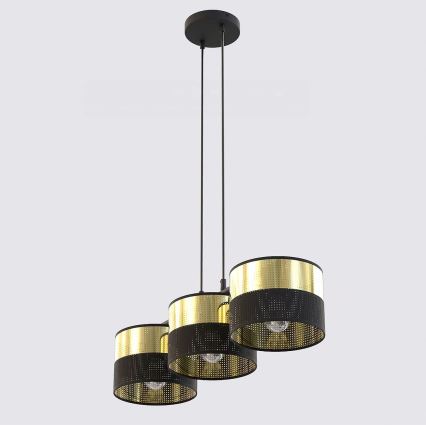 Pendel med wireophæng LUX 3xE27/15W/230V sort/guld