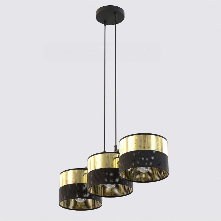 Pendel med wireophæng LUX 3xE27/15W/230V sort/guld