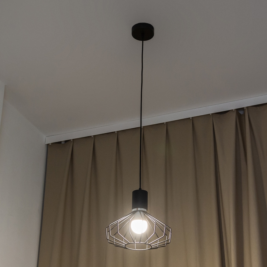 Pendel med wireophæng SOLANO 1xE27/15W/230V sort/højglans krom