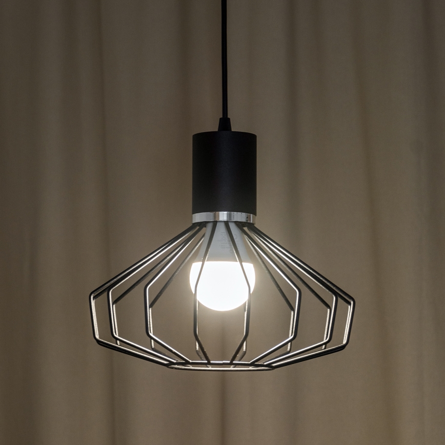 Pendel med wireophæng SOLANO 1xE27/15W/230V sort/højglans krom