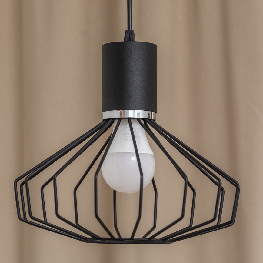 Pendel med wireophæng SOLANO 1xE27/15W/230V sort/højglans krom
