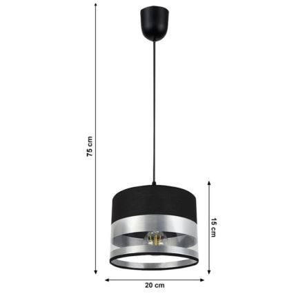 Pendel MILO 1xE27/60W/230V sølvfarvet/sort