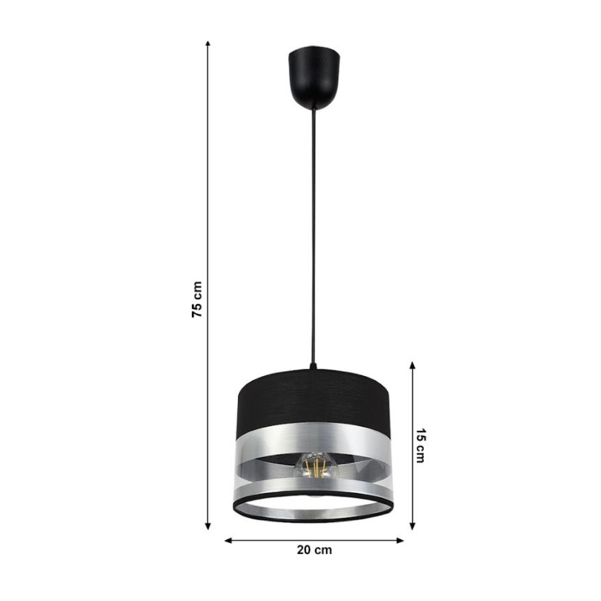 Pendel MILO 1xE27/60W/230V sølvfarvet/sort