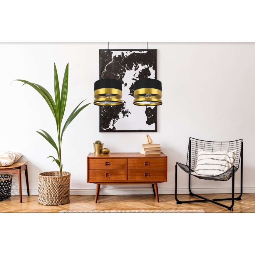 Pendel MILO 2xE27/60W/230V gylden/sort