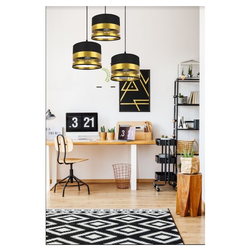 Pendel MILO 3xE27/60W/230V gylden/sort