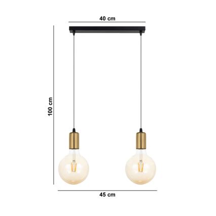 Pendel MIROS 2xE27/60W/230V sort/gylden