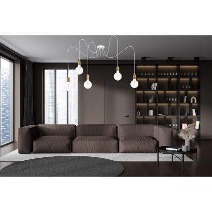 Pendel MIROS 5xE27/60W/230V edderkop hvid/guldfarvet
