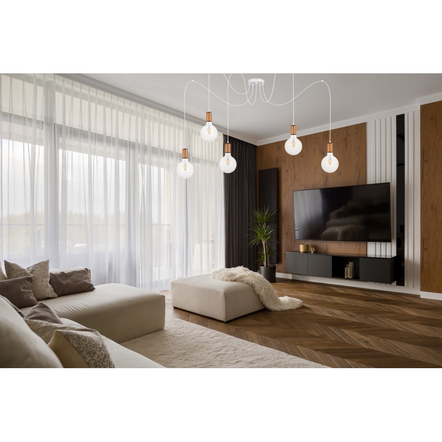 Pendel MIROS 5xE27/60W/230V edderkop hvid/kobber