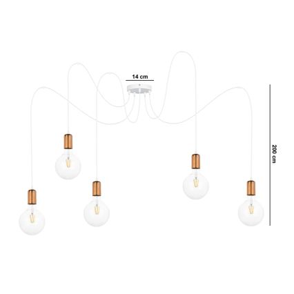 Pendel MIROS 5xE27/60W/230V edderkop hvid/kobber