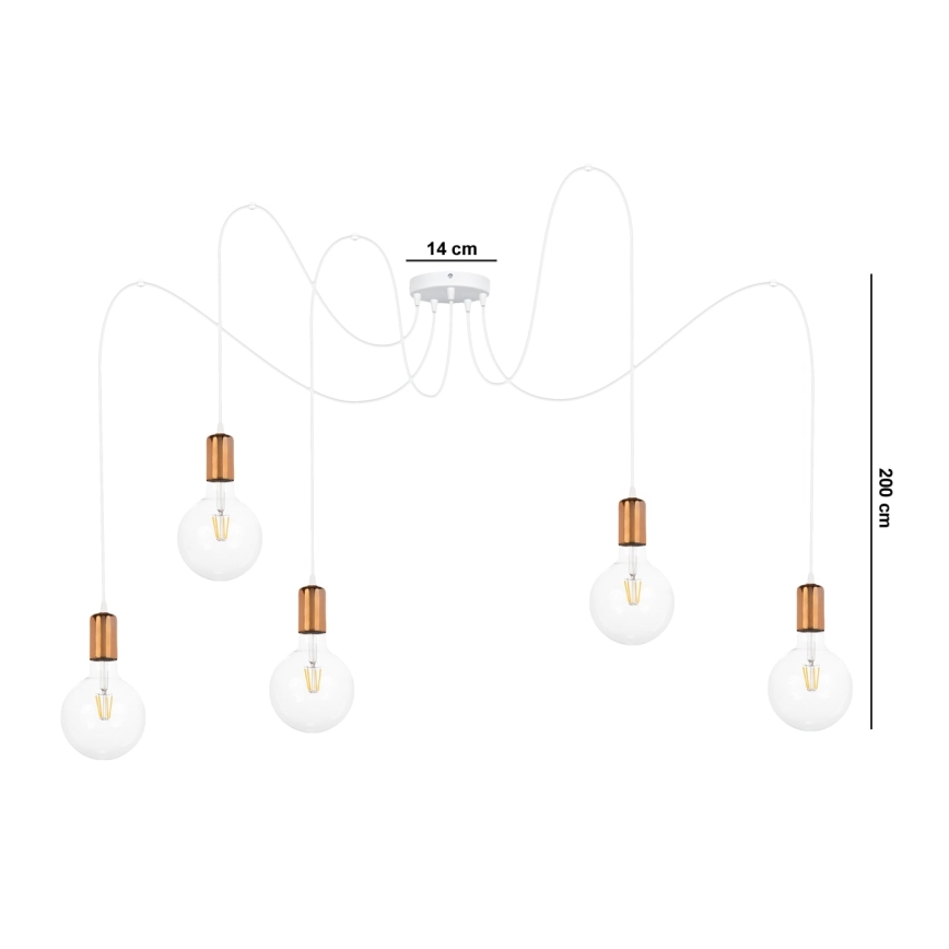 Pendel MIROS 5xE27/60W/230V edderkop hvid/kobber