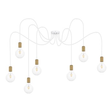 Pendel MIROS 7xE27/60W/230V edderkop hvid/guldfarvet