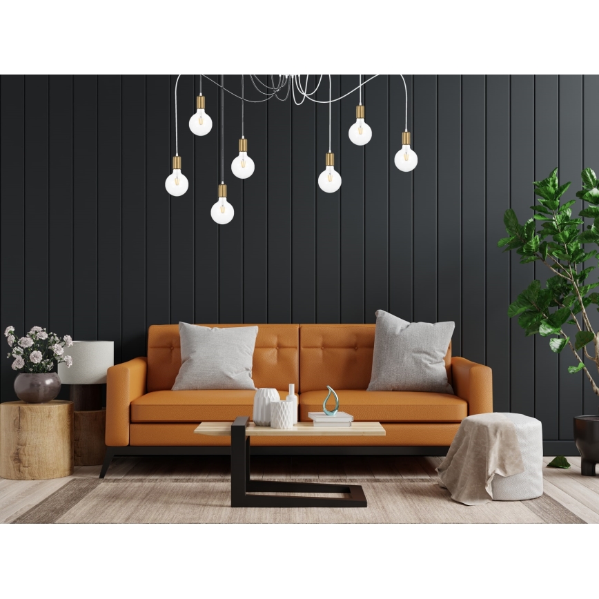 Pendel MIROS 7xE27/60W/230V edderkop hvid/guldfarvet