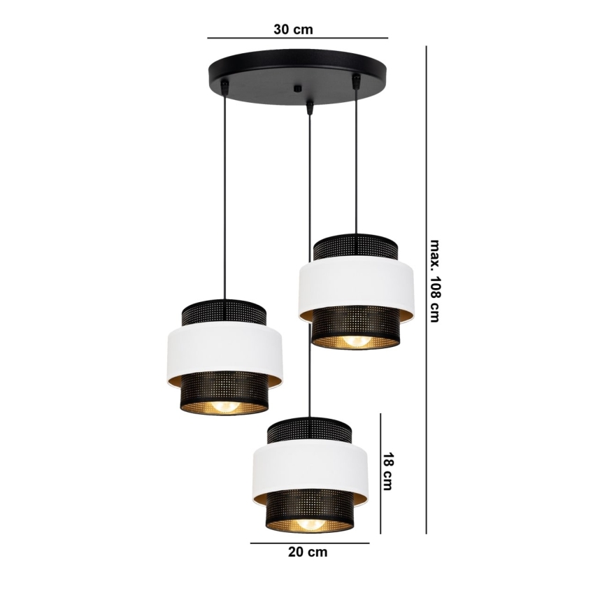 Pendel NESS 3xE27/60W/230V diameter 45 cm sort/hvid