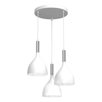 Pendel NOAK 3xE27/15W/230V hvid/skinnende krom