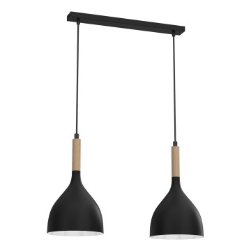 Pendel NOAK WOOD 2xE27/15W/230V sort/bøg