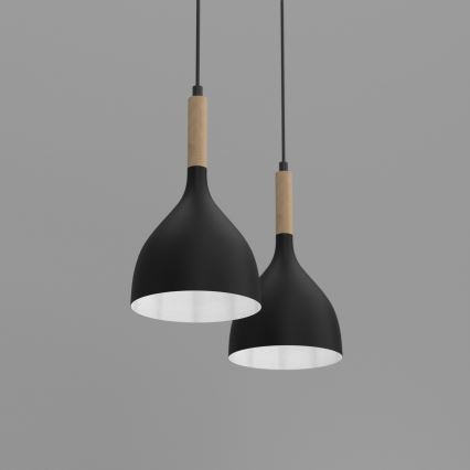 Pendel NOAK WOOD 2xE27/15W/230V sort/bøg