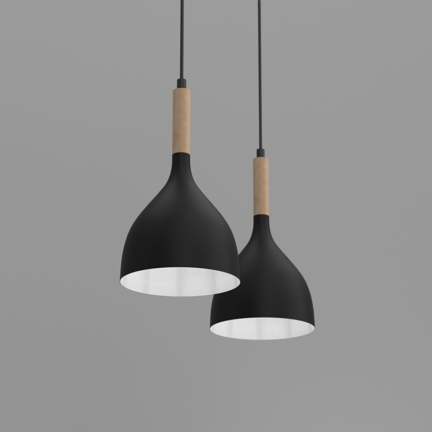 Pendel NOAK WOOD 2xE27/15W/230V sort/bøg