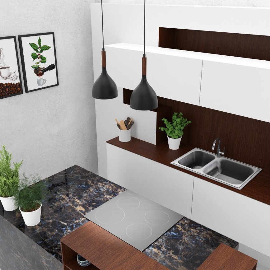 Pendel NOAK WOOD 2xE27/15W/230V sort/bøg