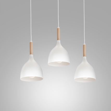Pendel NOAK WOOD 3xE27/15W/230V hvid/bøg