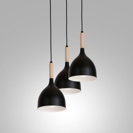 Pendel NOAK WOOD 3xE27/15W/230V sort/bøg