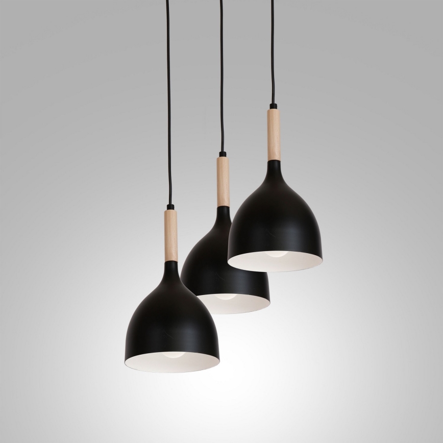 Pendel NOAK WOOD 3xE27/15W/230V sort/bøg