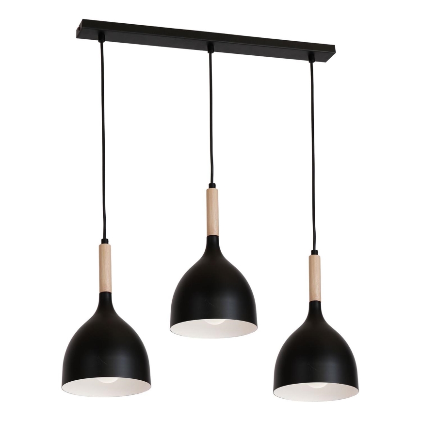 Pendel NOAK WOOD 3xE27/15W/230V sort/bøg