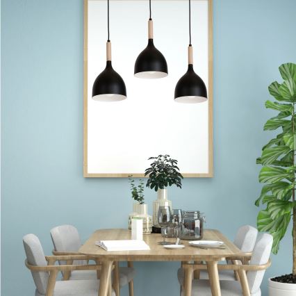 Pendel NOAK WOOD 3xE27/15W/230V sort/bøg