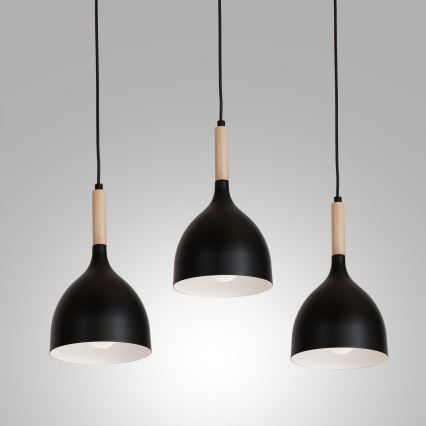 Pendel NOAK WOOD 3xE27/15W/230V sort/bøg