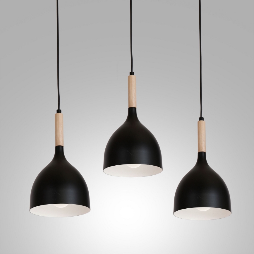 Pendel NOAK WOOD 3xE27/15W/230V sort/bøg