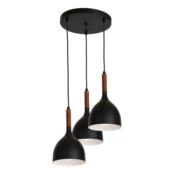 Pendel NOAK WOOD 3xE27/15W/230V sort/bøg