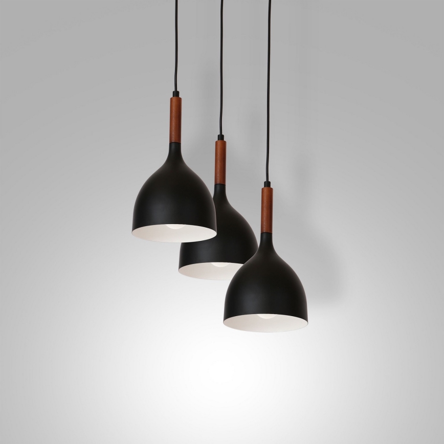 Pendel NOAK WOOD 3xE27/15W/230V sort/bøg