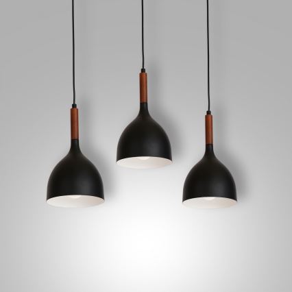 Pendel NOAK WOOD 3xE27/15W/230V sort/bøg