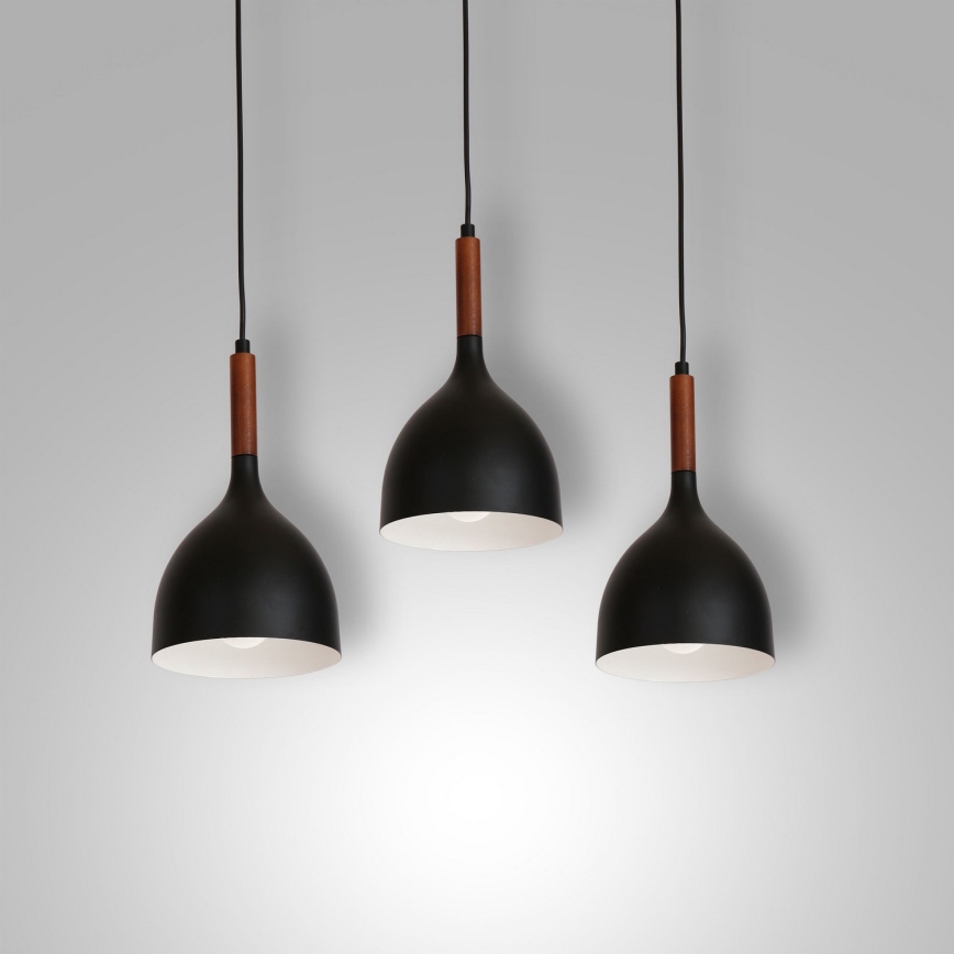 Pendel NOAK WOOD 3xE27/15W/230V sort/bøg