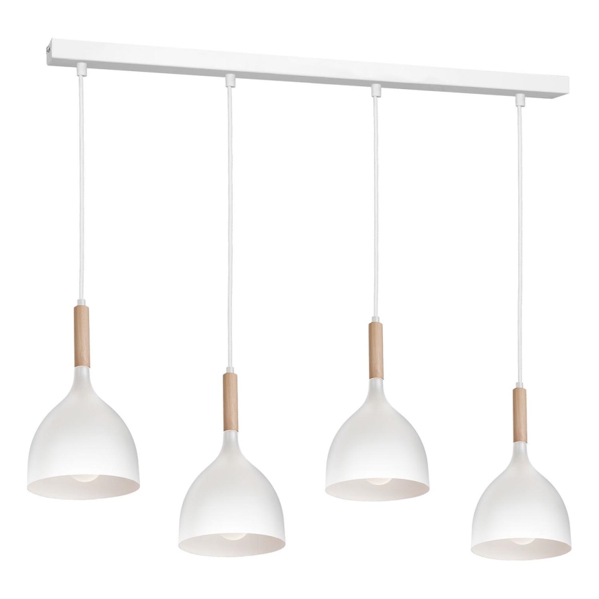 Pendel NOAK WOOD 4xE27/15W/230V hvid/bøg