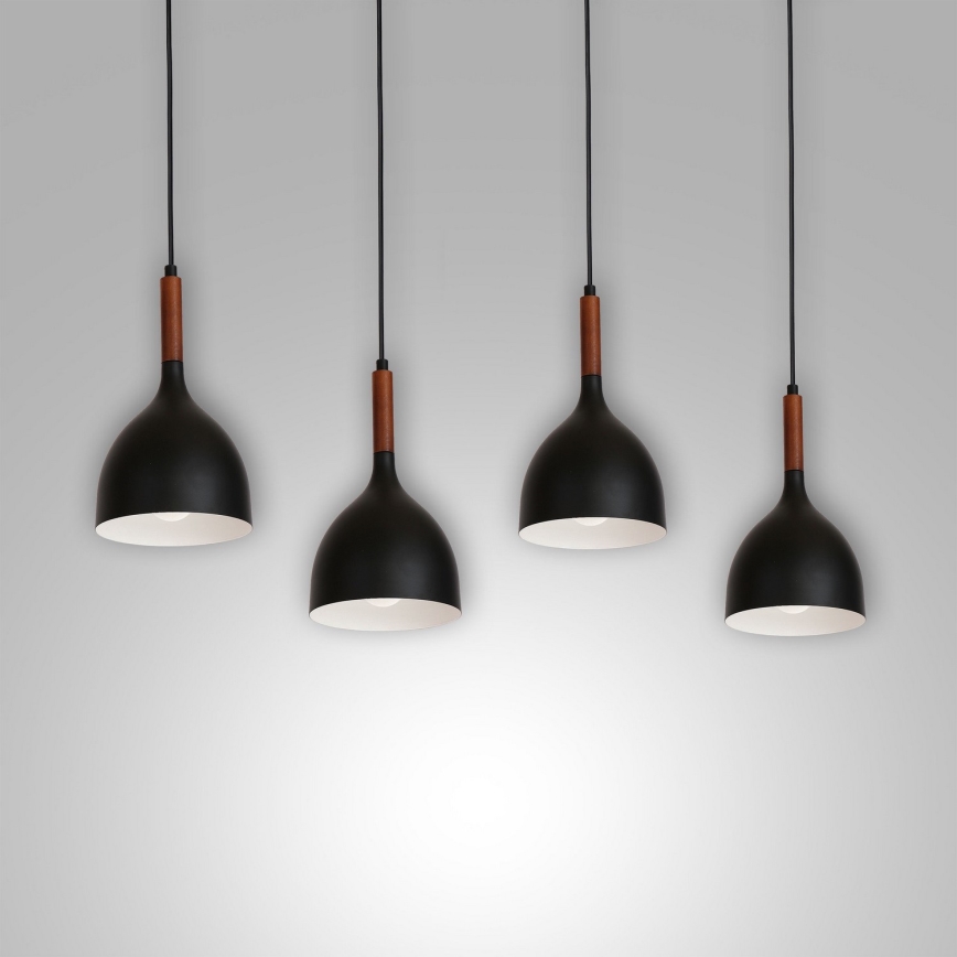 Pendel NOAK WOOD 4xE27/15W/230V sort/bøg