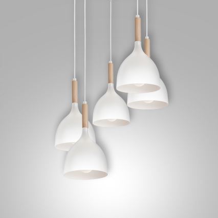 Pendel NOAK WOOD 5xE27/15W/230V hvid/bøg