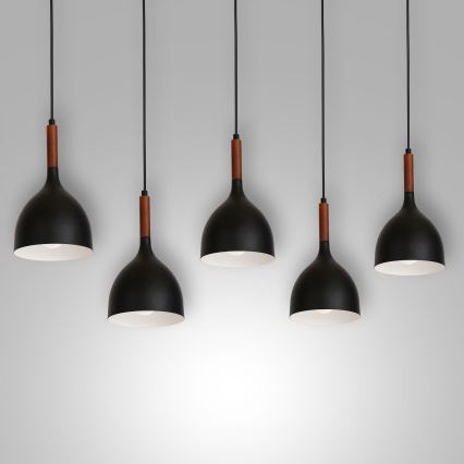Pendel NOAK WOOD 5xE27/15W/230V sort/bøg